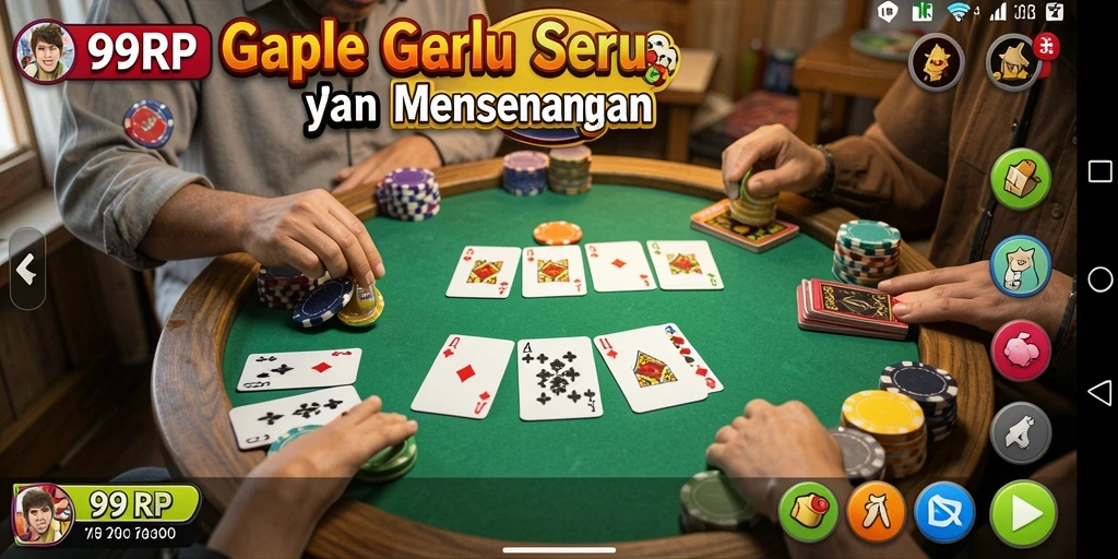 Gameplay seru Gaple di 99RP dengan desain kartu menarik.