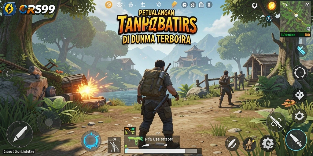 Tampilan gameplay <strong>CRS99</strong> dengan pemandangan yang menakjubkan di dunia terbuka.