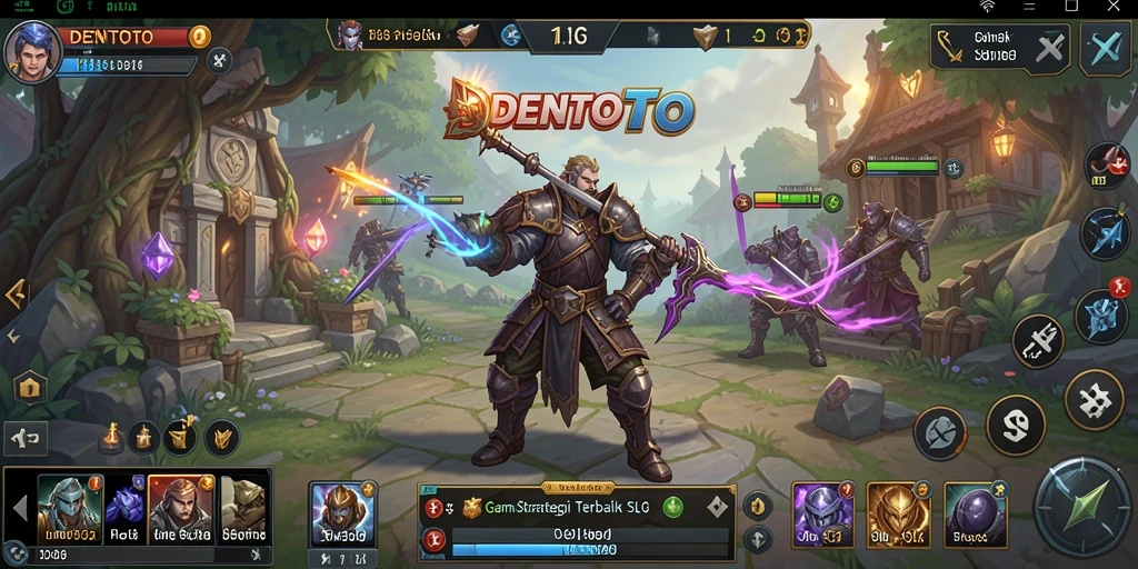 Screenshot utama DENTOTO menampilkan pertempuran strategis yang mendebarkan.