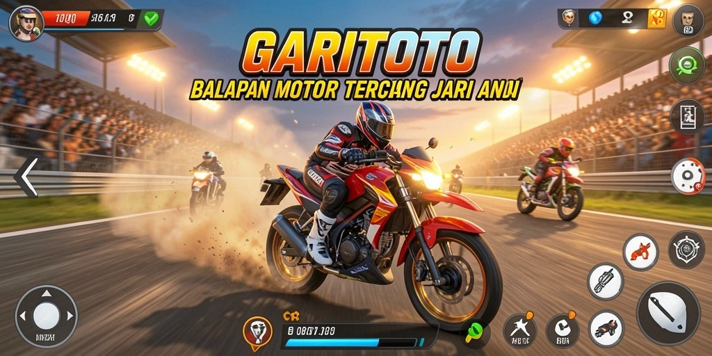 Gameplay GARITOTO menampilkan kecepatan tinggi dan aksi seru dalam balapan motor.