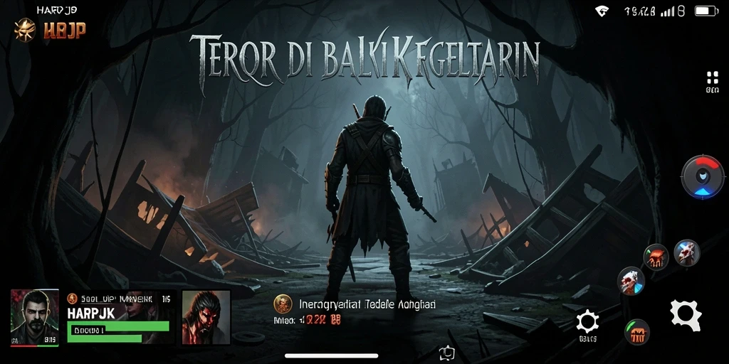 Tampilan menakutkan dari gameplay <strong>HARAPJP</strong> dengan suasana kegelapan yang mencekam.