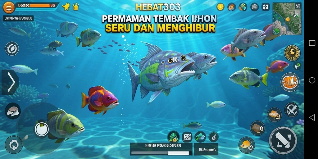 Tampilan gameplay HEBAT303 saat menembak ikan dengan efek visual yang menarik.