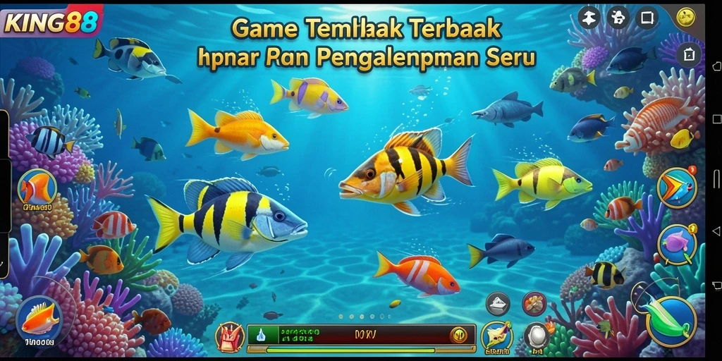 Screenshot KING88 menampilkan gameplay seru dengan aksi menembak ikan.