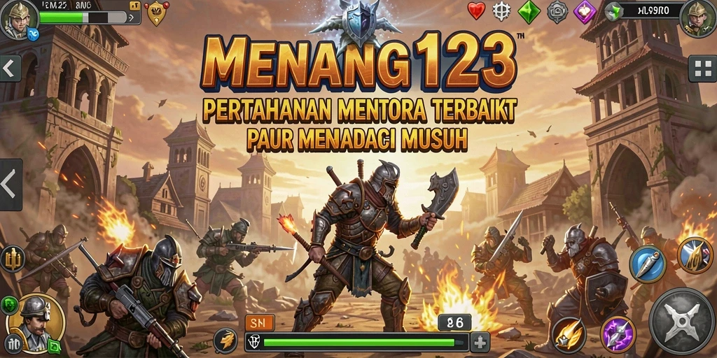Screenshot MENANG123 menampilkan serangan menara dan strategi pertahanan.