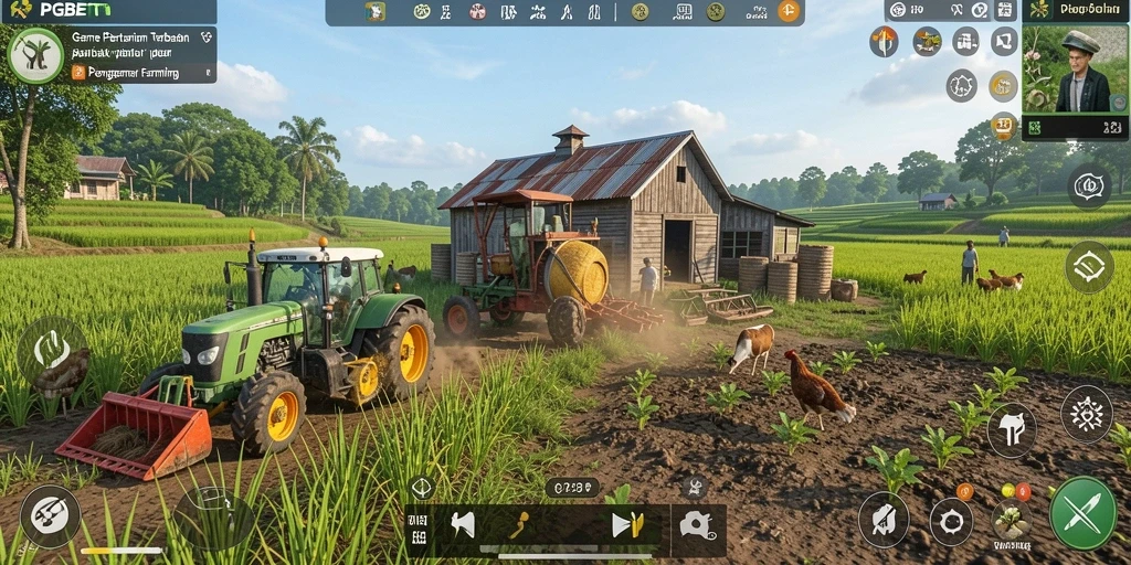Tampilan menarik dari gameplay PGBET dengan lahan pertanian yang subur.