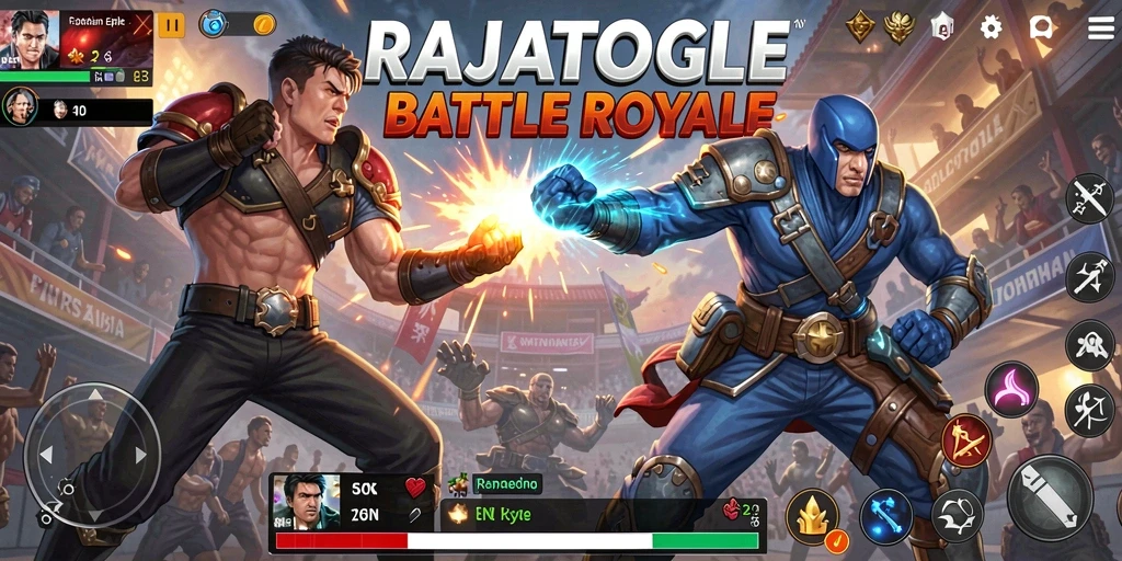 Screenshot gameplay RAJATOGEL dengan aksi Battle Royale yang mendebarkan.