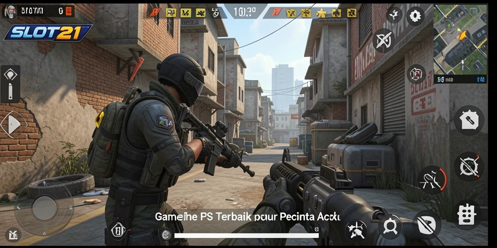 Screenshot menampilkan aksi intens dalam permainan FPS SLOT21.