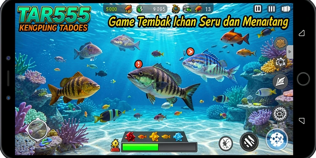 Screenshot gameplay TAR555 yang menunjukkan serunya menembak ikan.