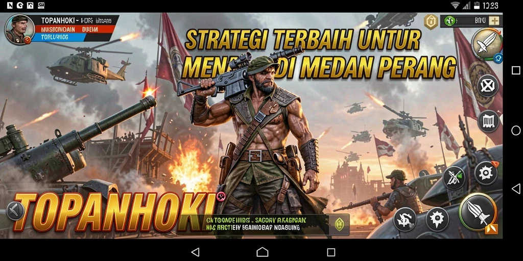 Screenshot gameplay <strong>TOPANHOKI</strong> menampilkan pertempuran strategis yang intens.