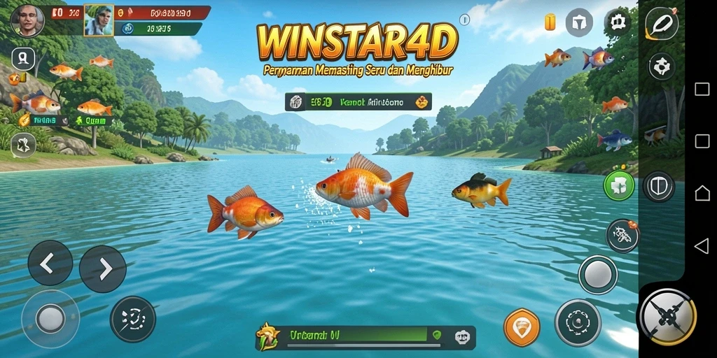 Screenshot utama WINSTAR4D menampilkan gameplay memancing yang mendebarkan.
